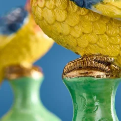 Lot de 2 bougeoirs perroquets, vert-bleu-jaune