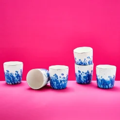 Lot de 6 mugs Marine Splash, blanc/bleu/or