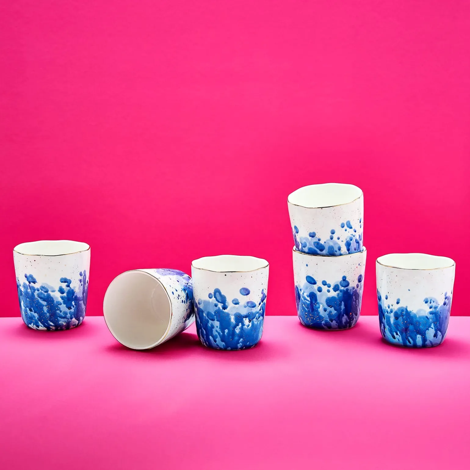 Lot de 6 mugs Marine Splash, blanc/bleu/or
