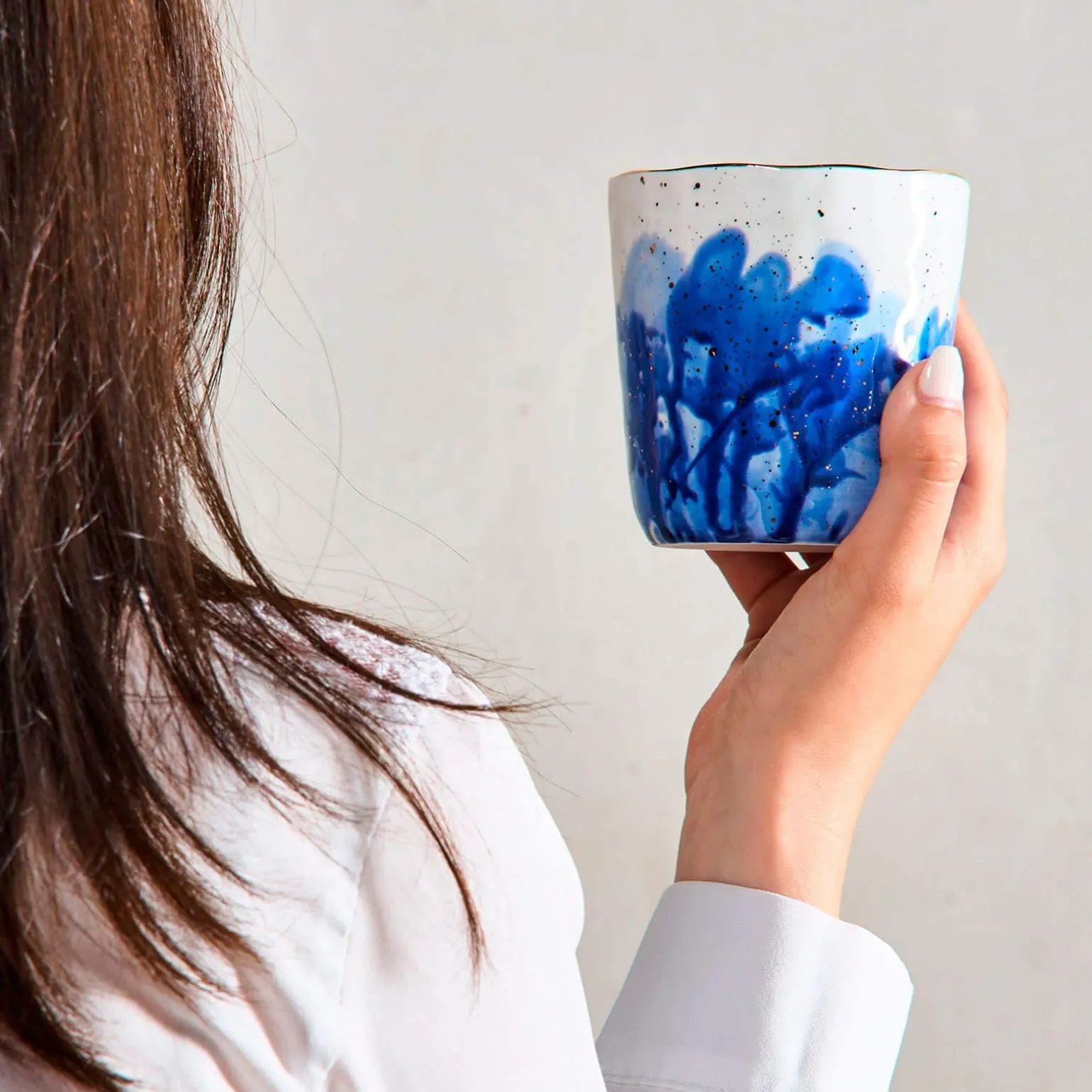 Lot de 6 mugs Marine Splash, blanc/bleu/or