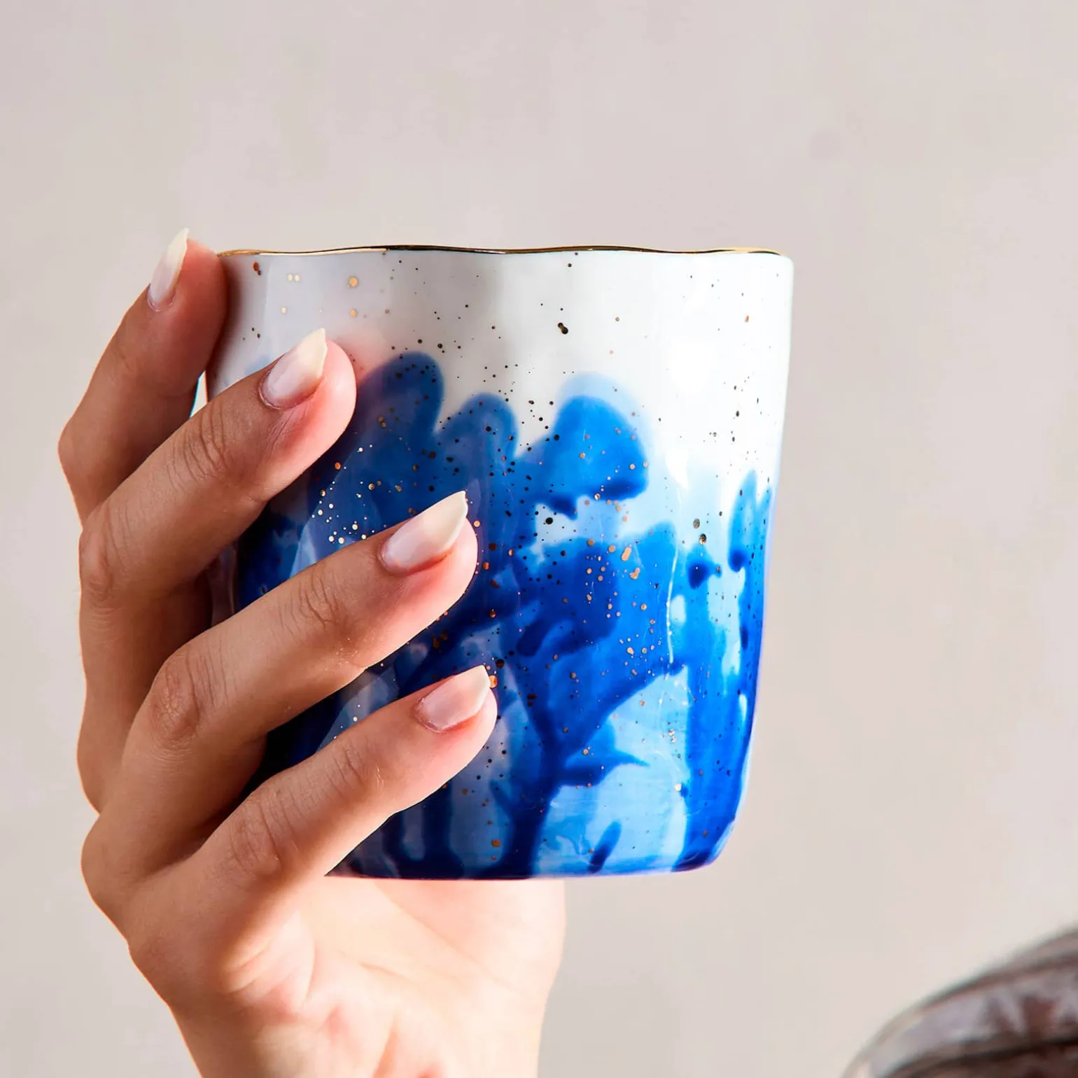 Lot de 6 mugs Marine Splash, blanc/bleu/or