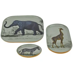 Lot de 3 plateaux Safari, motifs animaliers