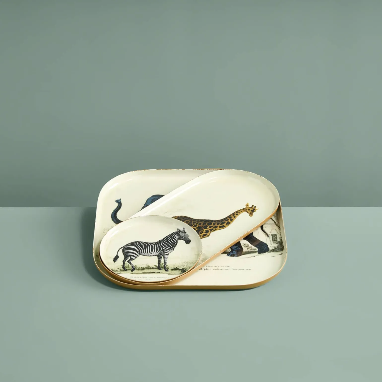 Lot de 3 plateaux Safari, motifs animaliers