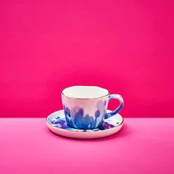 Lot de 6 tasses à espresso Marine Splash, blanc/bleu/or