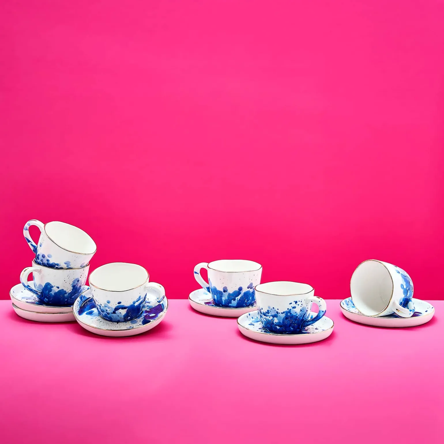Lot de 6 tasses à espresso Marine Splash, blanc/bleu/or