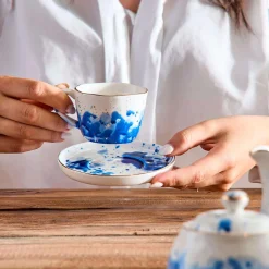 Lot de 6 tasses à espresso Marine Splash, blanc/bleu/or