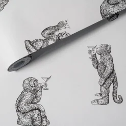 Papier peint singe Cocktail Monkeys, blanc