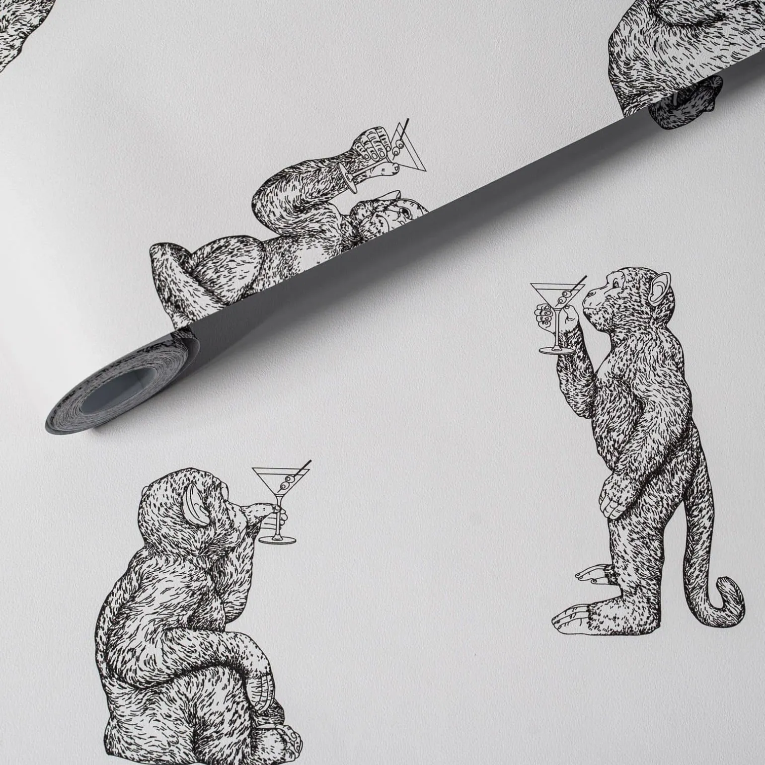 Papier peint singe Cocktail Monkeys, blanc
