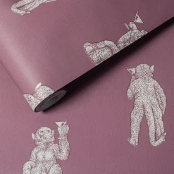 papier peint singe Cocktail Monkeys, rose, papier peint intissé, fabriqué et conçu en Allemagne 0,53x10,05 m (150 g/m²)