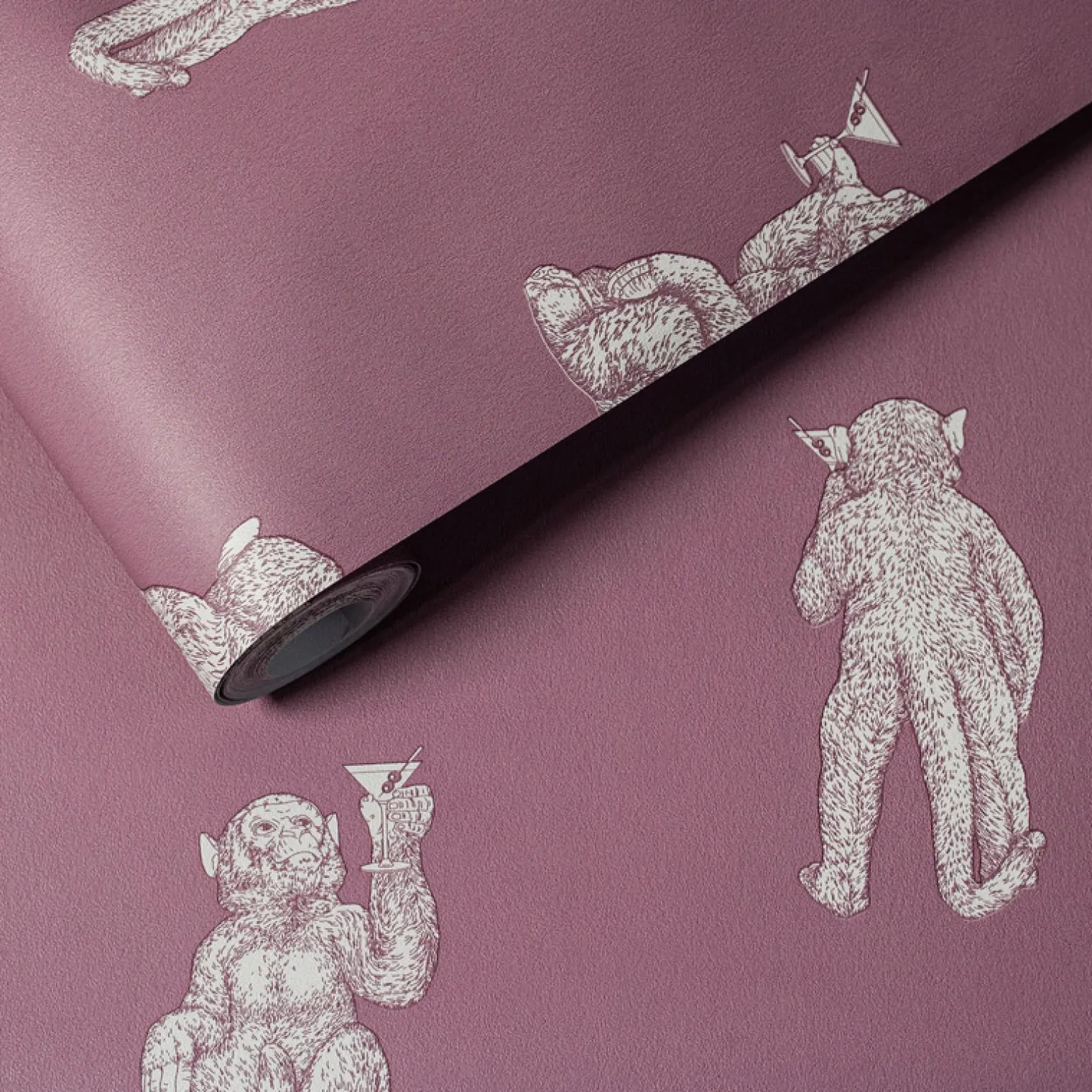 papier peint singe Cocktail Monkeys, rose, papier peint intissé, fabriqué et conçu en Allemagne 0,53x10,05 m (150 g/m²)
