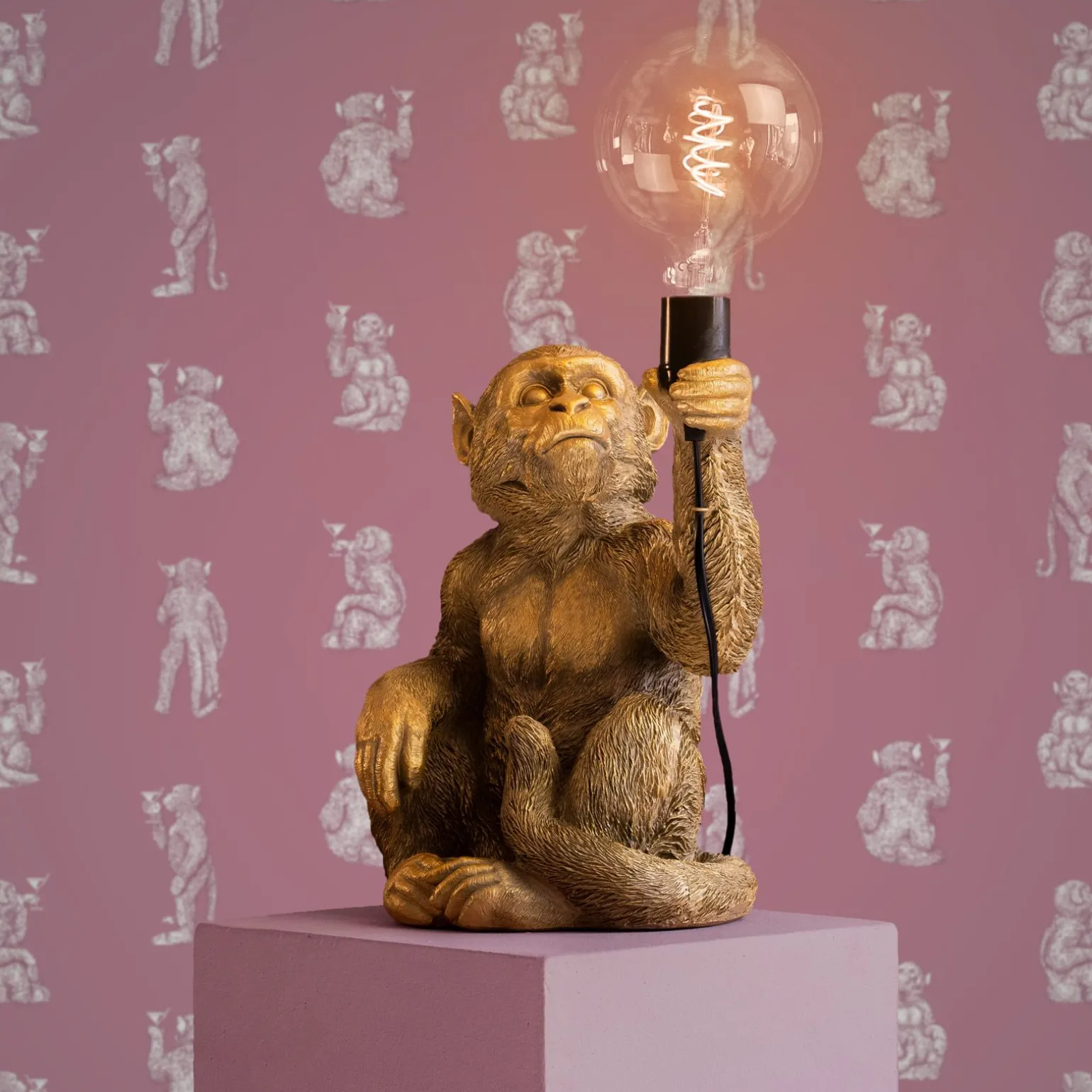 papier peint singe Cocktail Monkeys, rose, papier peint intissé, fabriqué et conçu en Allemagne 0,53x10,05 m (150 g/m²)