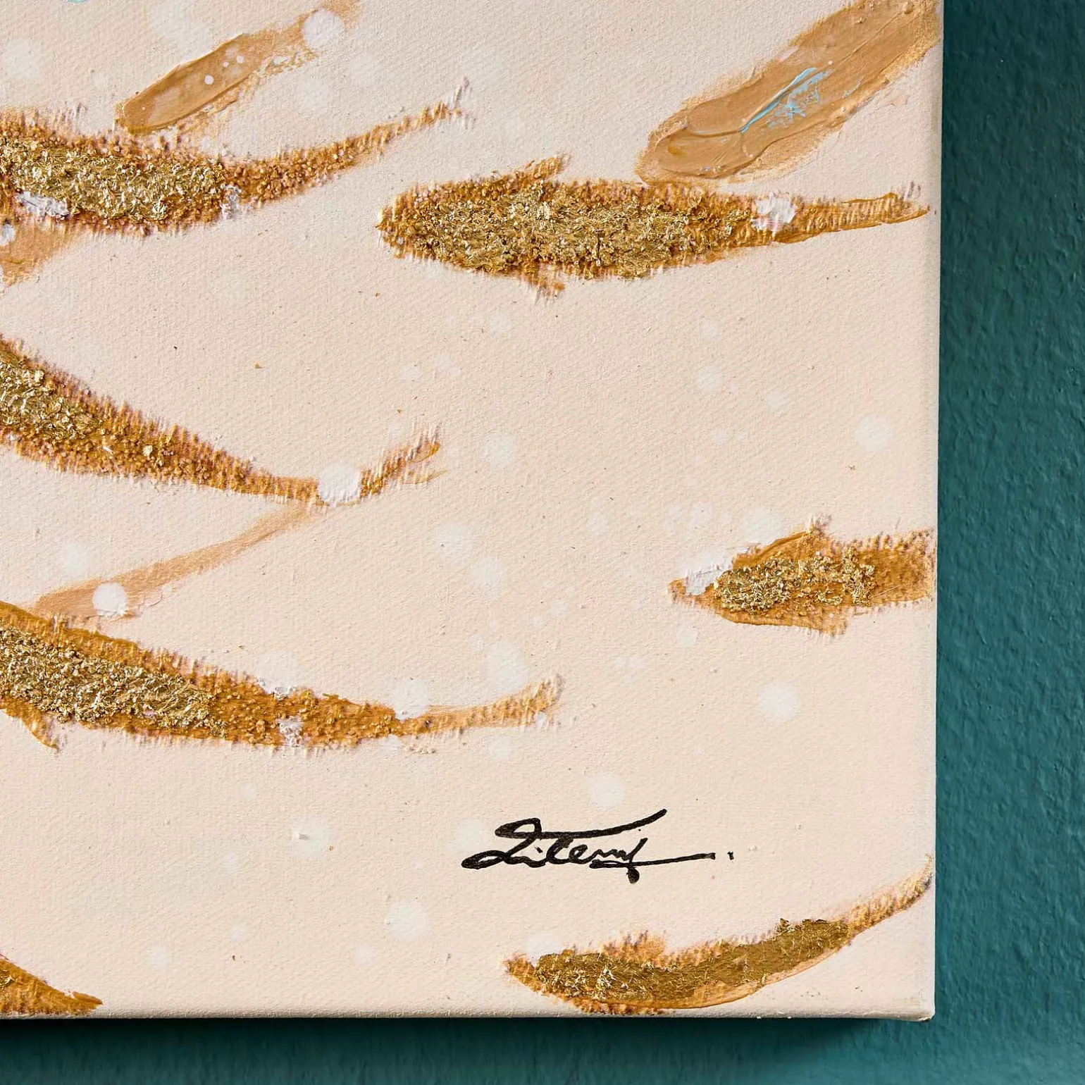 Peinture poisson Banc de poissons, blanc doré, peint à la main