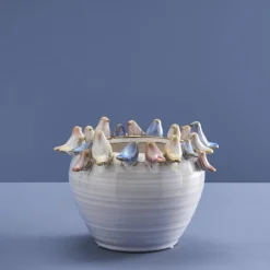 Pot avec oiseaux L, blanc