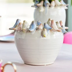 Pot avec oiseaux L, blanc