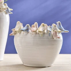 Pot avec oiseaux L, blanc