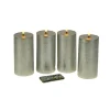 Set de 4 bougie LED, cire véritable, flamme 3D, argent, plastique/cire, 7,5x15cm