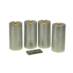 Set de 4 bougie LED, cire véritable, flamme 3D, argent, plastique/cire, 7,5x15cm