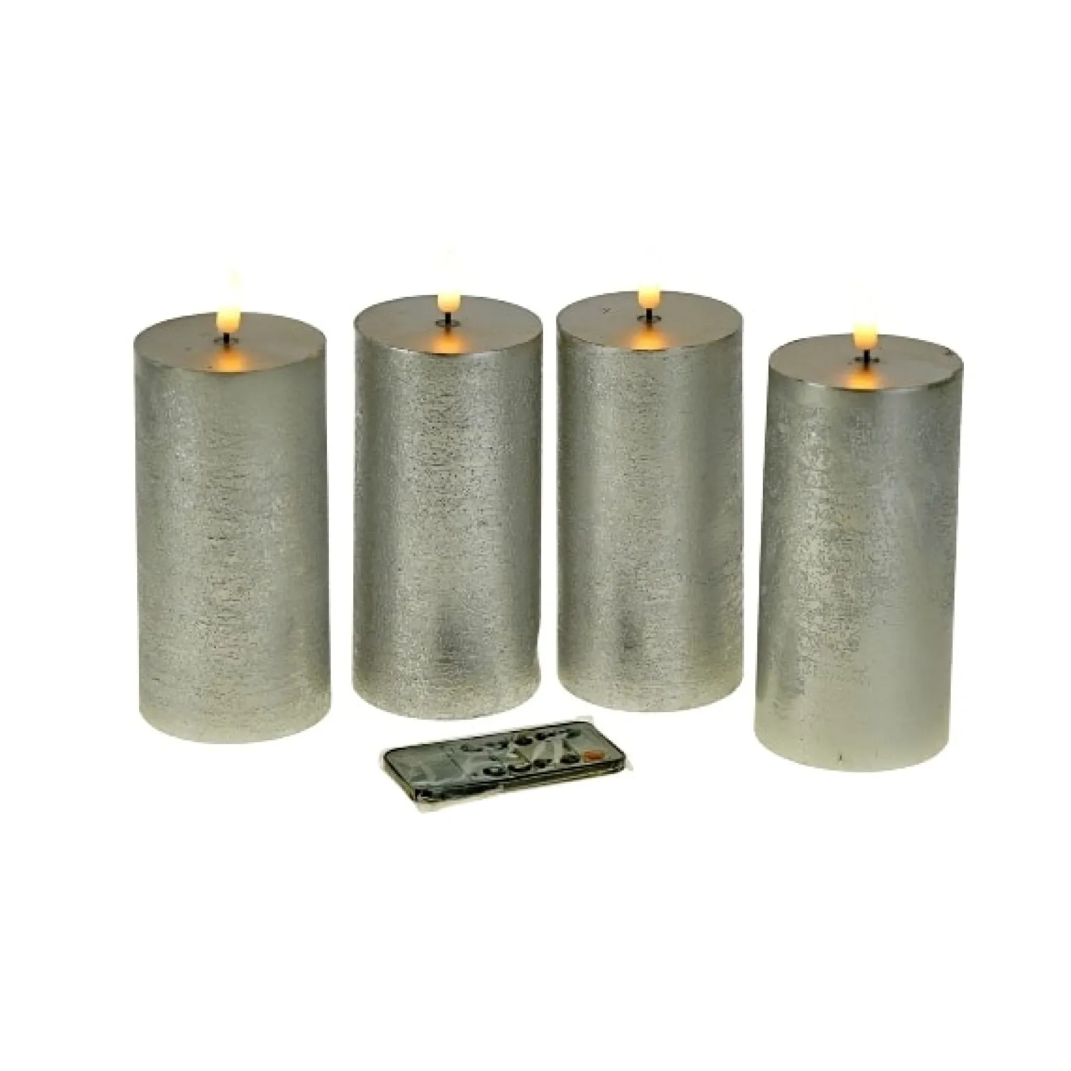 Set de 4 bougie LED, cire véritable, flamme 3D, argent, plastique/cire, 7,5x15cm