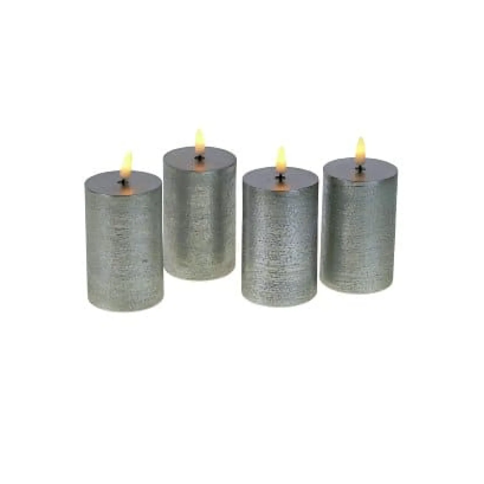 Set de 4 bougies LED, cire véritable, flamme 3D, argent, plastique/cire, 6,5x10cm