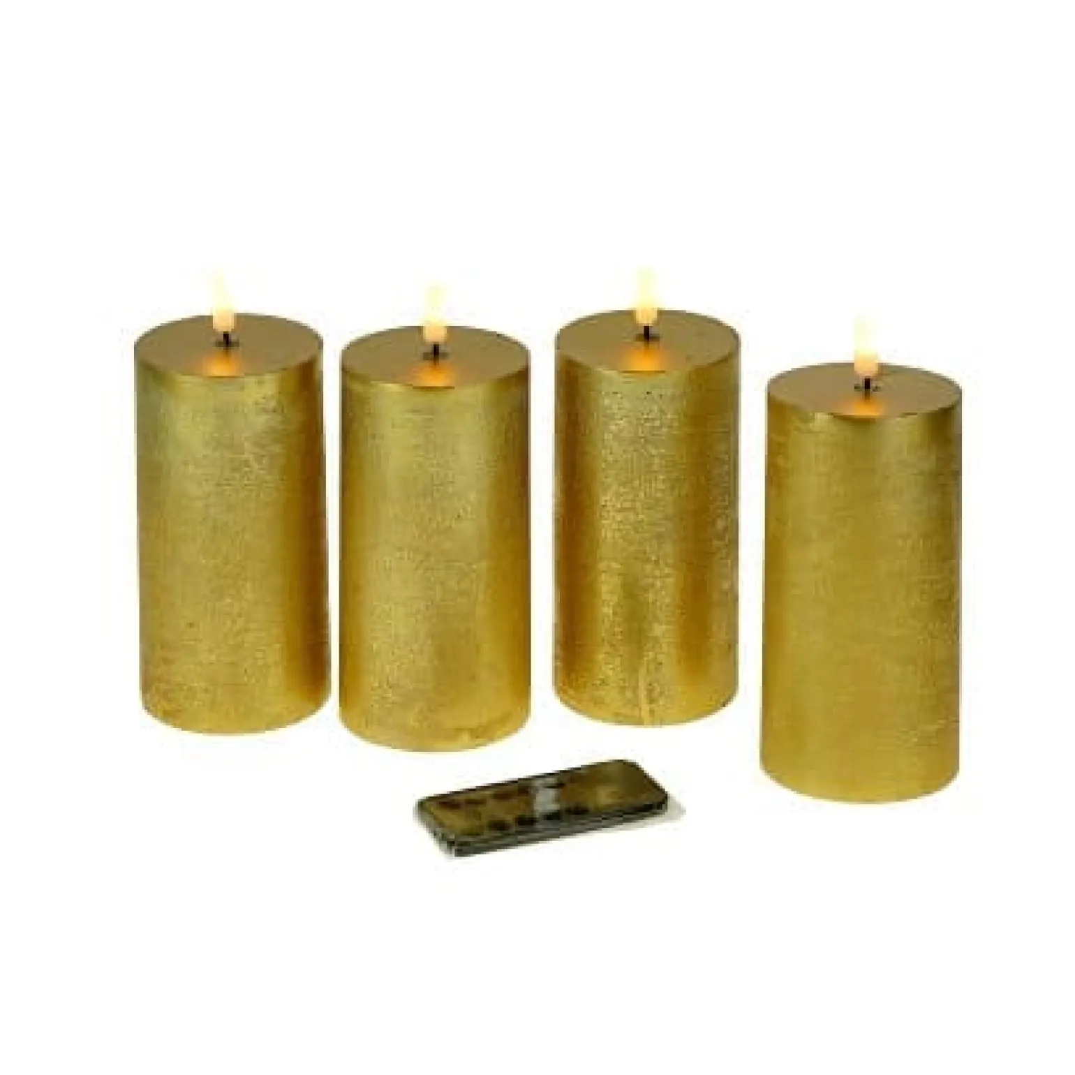 Set de 4 bougies LED, cire véritable, flamme 3D, or, plastique/cire, 7,5x15cm