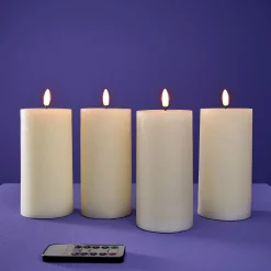 Set de 4 bougies LED Flamme 3D, beige
