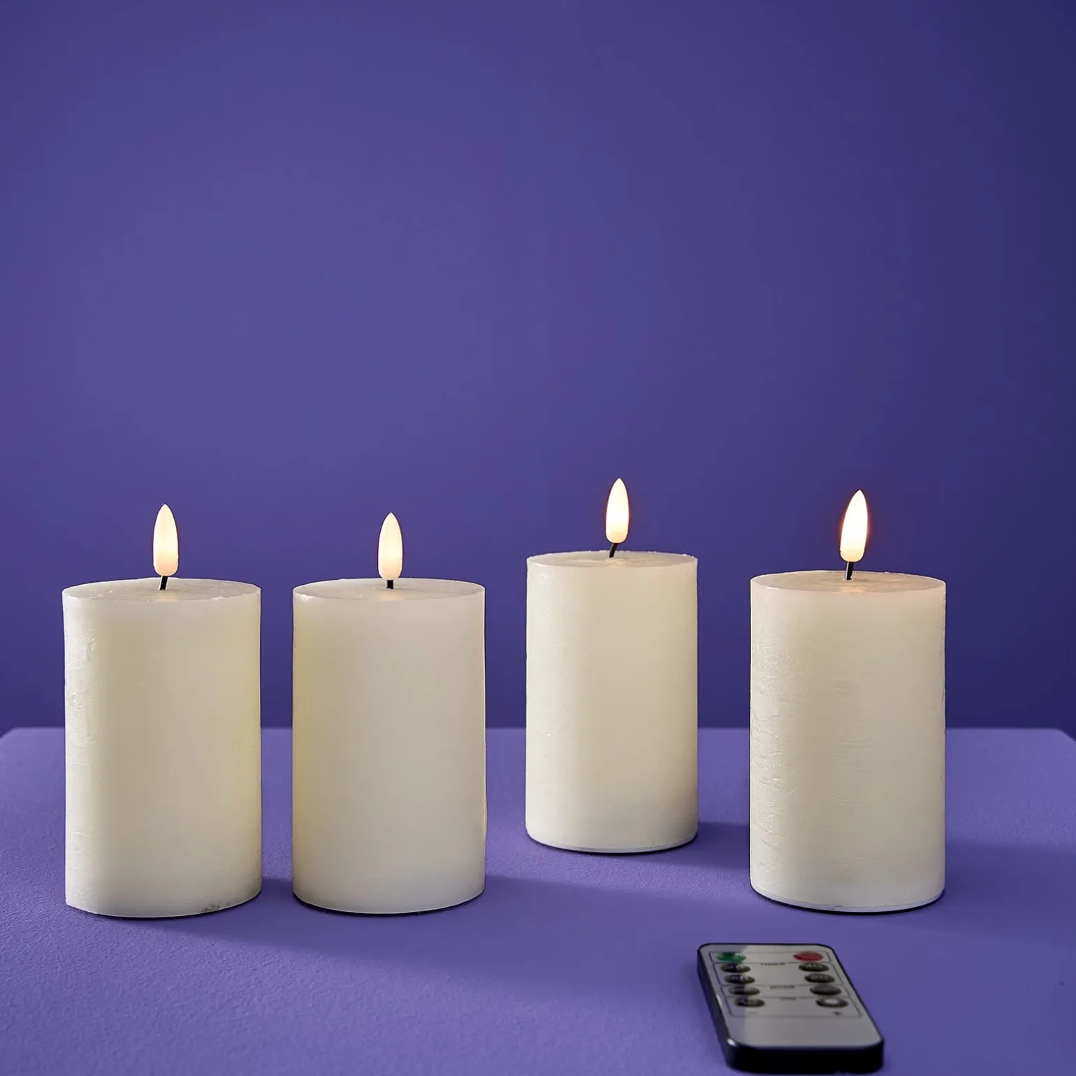 Set de 4 bougies LED Flamme 3D, beige