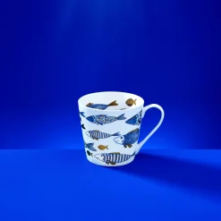 Set de 6 tasses café poisson Blue Fish, or bleu, plaqué or