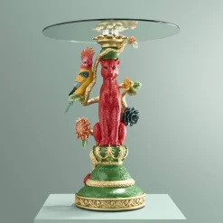 Table d'Appoint Léopard avec Cacatoès, multicolore