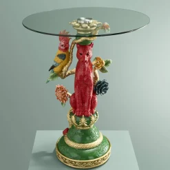 Table d'Appoint Léopard avec Cacatoès, multicolore