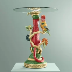 Table d'Appoint Léopard avec Cacatoès, multicolore