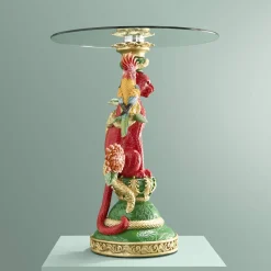 Table d'Appoint Léopard avec Cacatoès, multicolore
