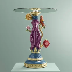 Table d'Appoint Singe avec Perroquet, multicolore