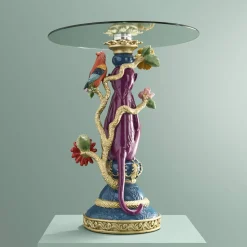 Table d'Appoint Singe avec Perroquet, multicolore