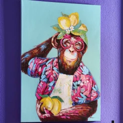 Tableau singe Fruity Freddy, coloré, peint à la main