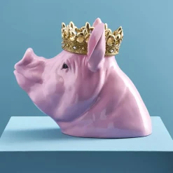 Tirelire cochon Porky avec couronne, rose