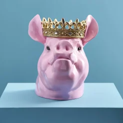 Tirelire cochon Porky avec couronne, rose