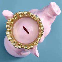Tirelire cochon Porky avec couronne, rose