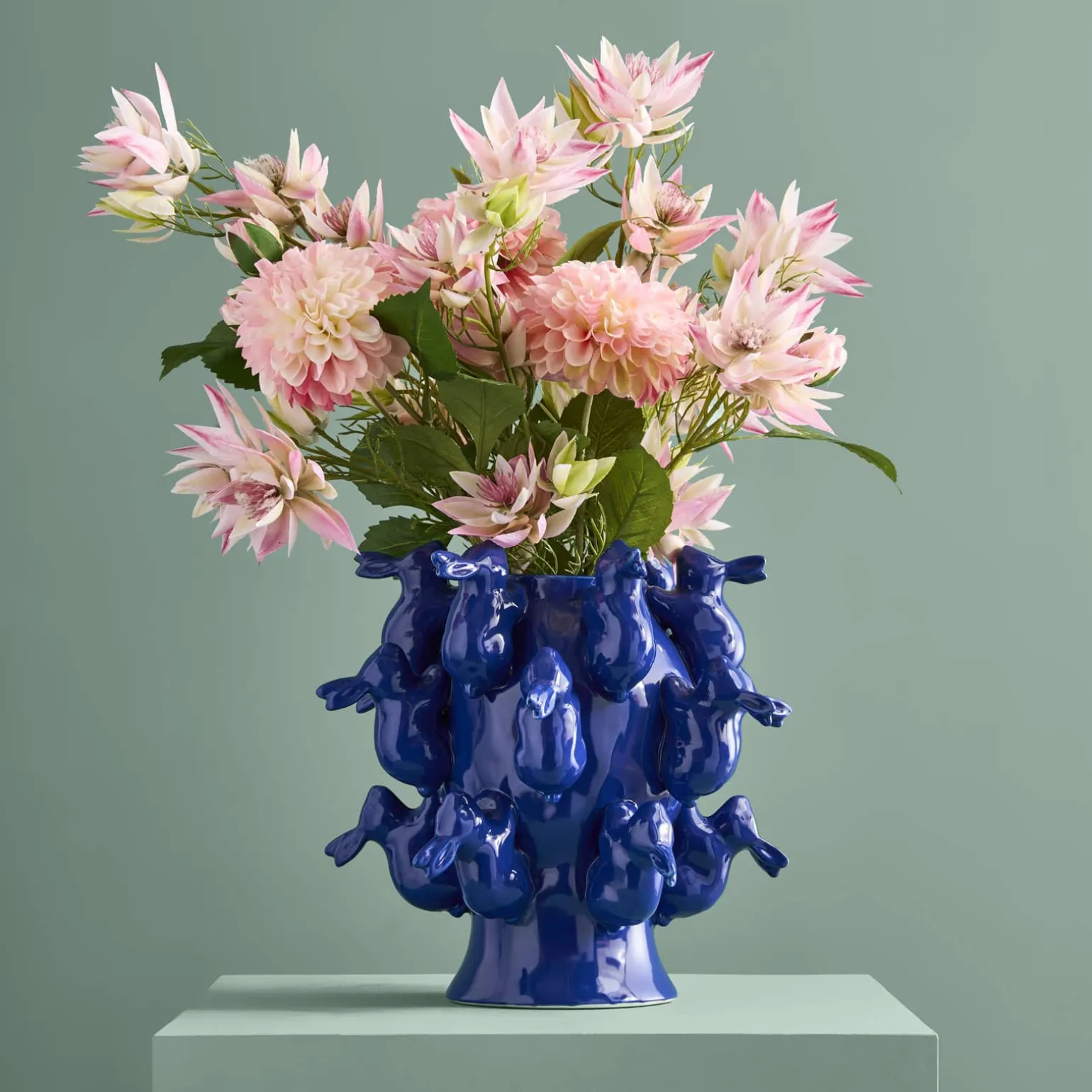 Vase avec des lapins Rabbits, bleu