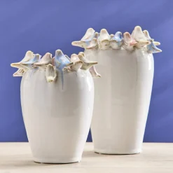 Vase avec oiseaux  L, blanc
