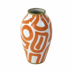 Vase Mandarino, art abstrait, orange et blanc, peint à la main