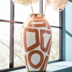 Vase Mandarino, art abstrait, orange et blanc, peint à la main