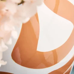 Vase Mandarino, art abstrait, orange et blanc, peint à la main