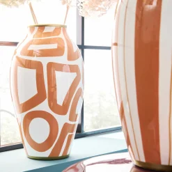Vase Mandarino, art abstrait, orange et blanc, peint à la main