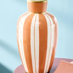Vase Mandarino, motif rayé, orange et blanc, peint à la main