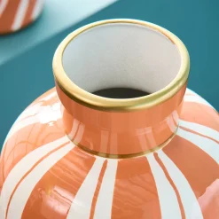 Vase Mandarino, motif rayé, orange et blanc, peint à la main