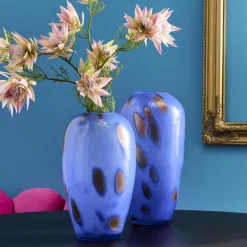 Vase Valentina L, bleu-or