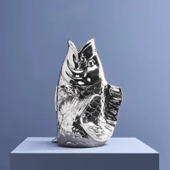 XXL Vase Poisson Blubb, argent brillant