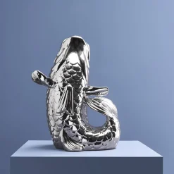 XXL Vase Poisson Blubb, argent brillant