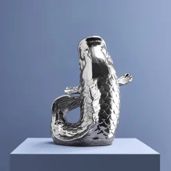 XXL Vase Poisson Blubb, argent brillant