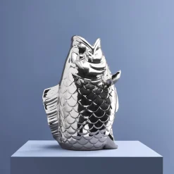 XXL Vase Poisson Blubb, argent brillant